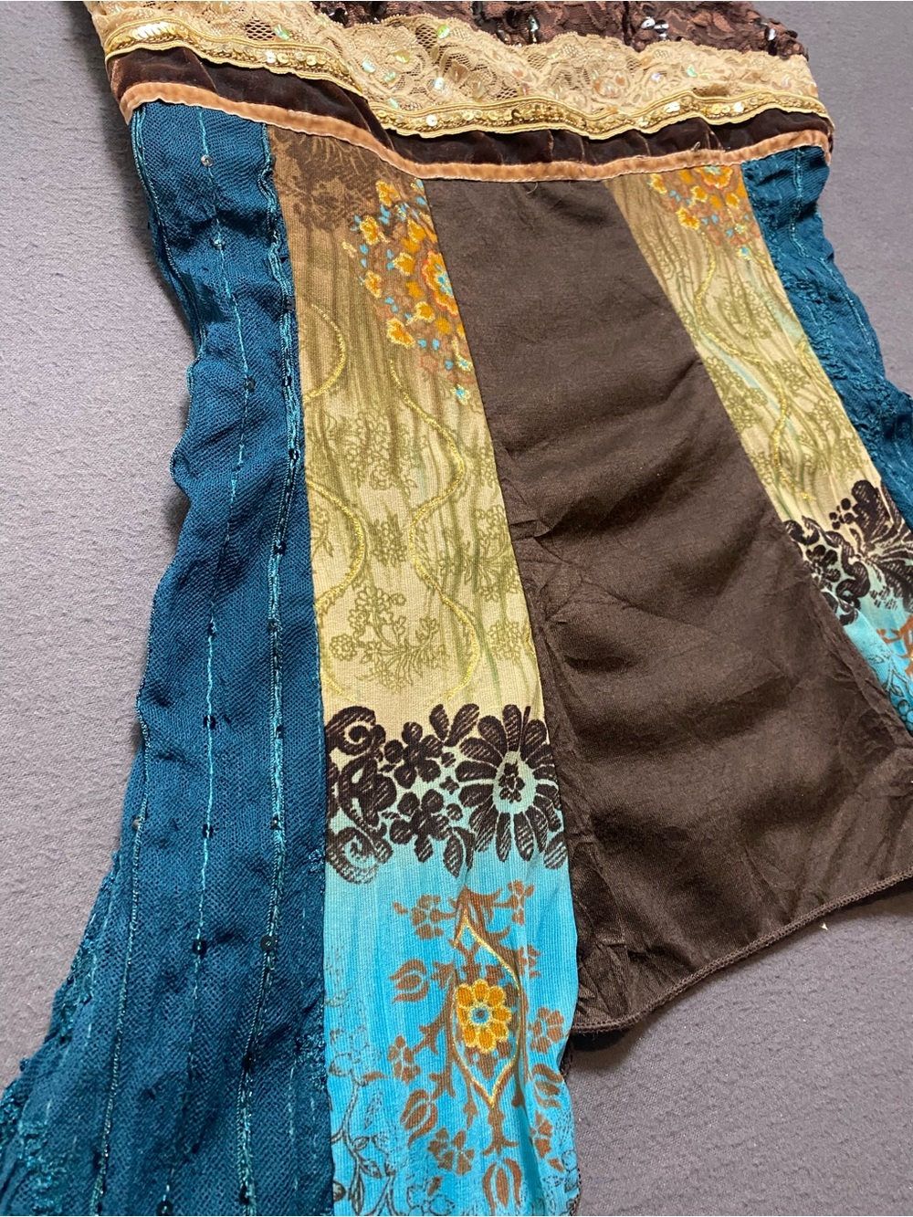 Studio Y Vtg Y2K Teal, Brown & Gold Patchwork Spaghetti-Strap Camisole- Small - Picture 3 of 10